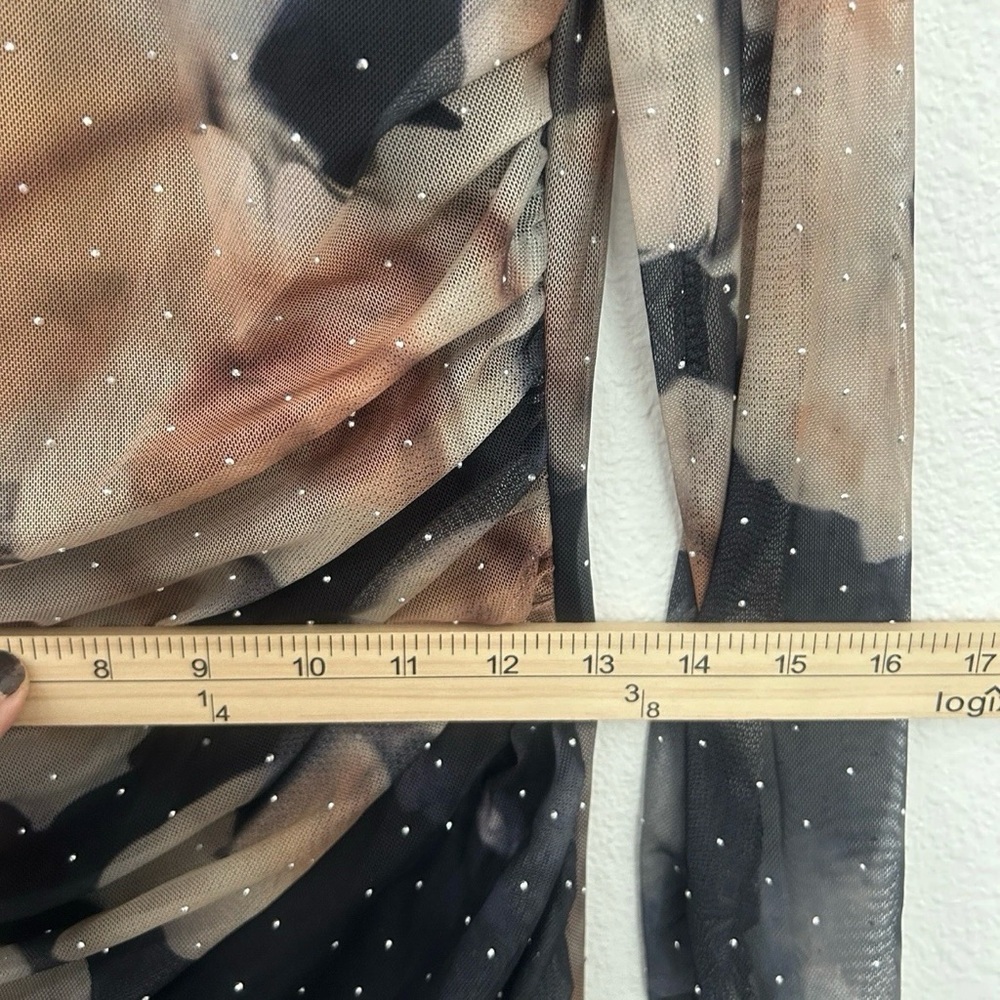 Quiz Gothic Dark Floral Midi Dress NEW Size 10 Ruched Sheer Sparkle Brown Black - Picture 15 of 16